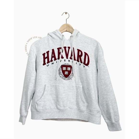 H&M HAVARD Heather Grey and Burgundy Hoodie Sweatshirt Small - Picture 1 of 8
